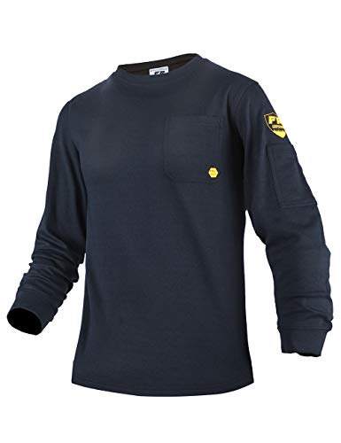 PTAHDUS FR Shirts for Men, 7.1oz Flame Resistant Clothing Long Sleeve FRC Shirts, NPFA2112 100% Cotton Welding Shirts Fire Retardant Clothes(7.1oz Navy Blue,X-Large)