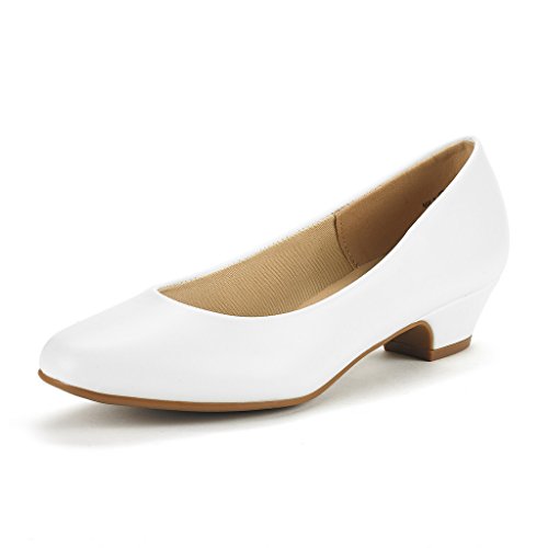 DREAM PAIRS Women's Mila White Pu Low Chunky Heel Pump Shoes Size 6.5 M US