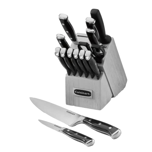 Cuisinart Classic Forged Triple Rivet, 15-Piece Knife Set with Block, Superior High-Carbon Stainless Steel Blades for Precision and Accuracy, (Black/Gray)