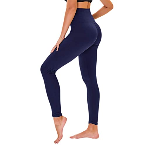 High Waisted Leggings for Women - No See Through Tummy Control Cycling Workout Yoga Pants with Pockets Reg & Plus Navy Blue