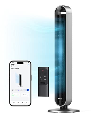 Dreo 120° Oscillating Tower Fan, 42 Inch Bladeless Fan for Bedroom, 25dB Quiet DC Motor, Standing Fan with Remote, 12 Hyper Wind Speeds, 4 Modes, 12H Timer Floor Fans for Home, Living Room, Office