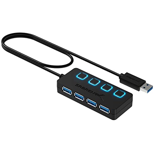 SABRENT 4-Port USB 3.0 Hub with Individual LED Power Switches - Slim, Portable Design - 2 Ft Cable - Fast Data Transfer - Compatible with Mac & PC (HB-UM43)