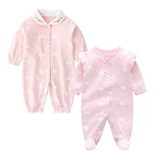 Hikido Infant 100% Organic Cotton Outfits Fall One-Piece Rompers Smocked Ruffles Jumpsuits for 3-6 months baby