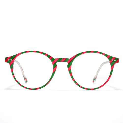TIJN Blue Light Blocking Glasses Men Women Vintage Thick Round Rim Frame Eyeglasses(Red/Green)