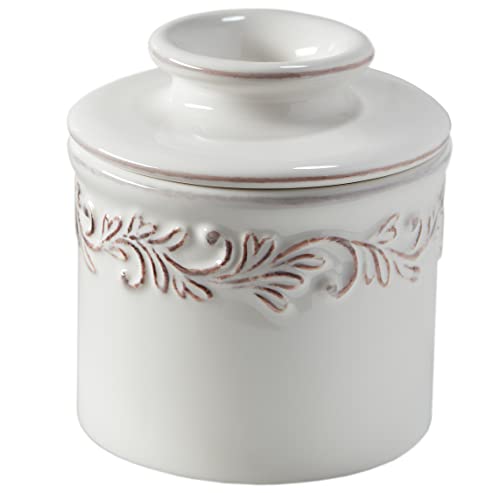 Butter Bell - The Original Butter Bell crock by L Tremain, a Countertop French Ceramic Butter Dish Keeper for Spreadable Butter, Antique Collection, White Linen