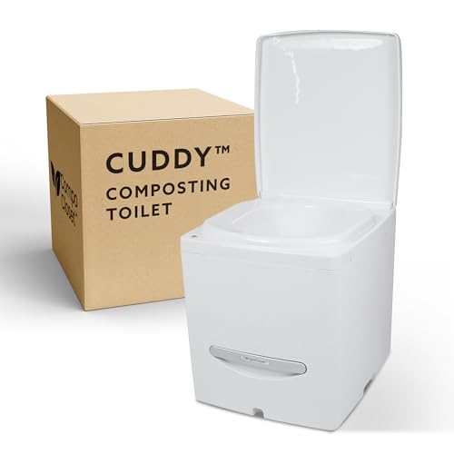 Compo Closet Cuddy Portable Composting Toilet | Waterless Toilet For Camping, RV & Tiny House For Adults & Kids | Smart LED Indicator, Integrated Carbon Filter & Fan | XL Urine Diverting Modesty Cover