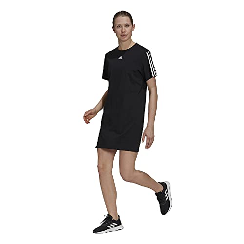 adidas Women's Essentials Loose 3-Stripes Dress, Black/White, Small