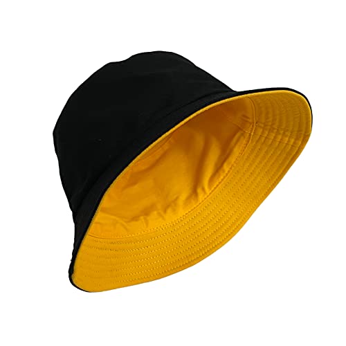 NPJY Reversible Bucket Hat for Women Men Cotton Summer Sun Beach Fishing Cap Black/Yellow