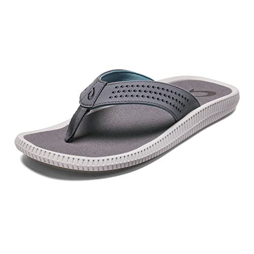 OLUKAI Ulele Men's Beach Sandals, Quick-Dry Flip-Flop Slides, Water Resistant Suede Lining & Wet Grip Soles, Soft Comfort Fit & Arch Support, Stone/Stone, 11