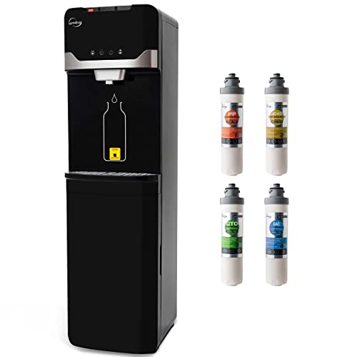 iSpring DS4B Bottleless Water Cooler Dispenser, Self Cleaning, Hot, Cold, and Room Temperature Settings, Free-Standing Water Cooler Dispenser with Filtration, Child Safety Lock, Black