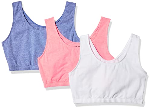 Fruit of the Loom Women's Built Up Tank Style Sports Bra Fashion Colors, Heather Blue/Popsicle Pink/White, 36