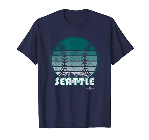 Vintage Seattle Baseball Sunset with Retro City Skyline T-Shirt
