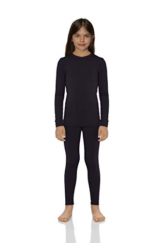 Rocky Thermal Underwear for Girls Cotton Knit Thermals Kids Base Layer Long John Pajamas Set (Black - Medium)