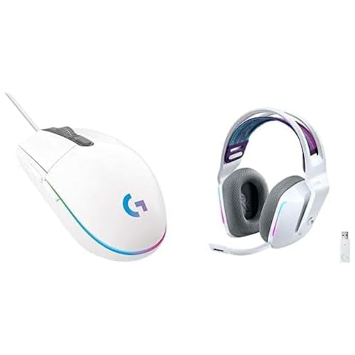 Logitech G733 LIGHTSPEED Wireless Gaming Headset (White) and Logitech G203 Wired Gaming Mouse (White)