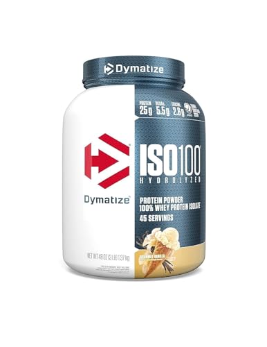 Dymatize ISO 100 Whey Protein Powder with 25g of Hydrolyzed 100% Whey Isolate, Gluten Free, Fast Digesting, Gourmet, 3 Pound, Vanilla, 3 Pound, 48 Oz