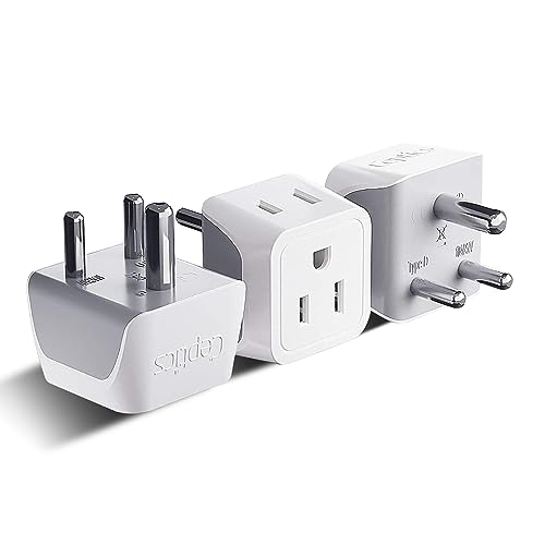 Ceptics US to India Plug Adapter works in Nepal, Maldives, Pakistan, India Power Adapter, Dual USA Input, Grounded Travel Adapter for Indian plug, Perfect for Phones, Laptop Chargers, 3 Pack (CT-10)