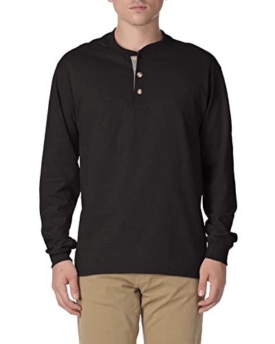 Hanes mens Beefy Long Sleeve Three-button Henley Shirt, Ebony, XX-Large US