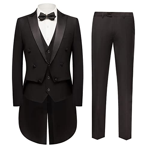 MOGU Men's 3 Piece Suit Swallow Tailed Coat Slim Fit Tailcoat for Performances Jacket 44 / Pants 40 Black