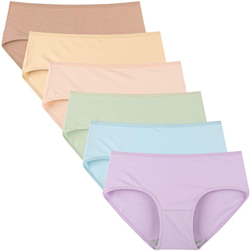 INNERSY Womens Underwear Cotton Hipster Panties Regular & Plus Size 6-Pack(Large,Bright Basics)