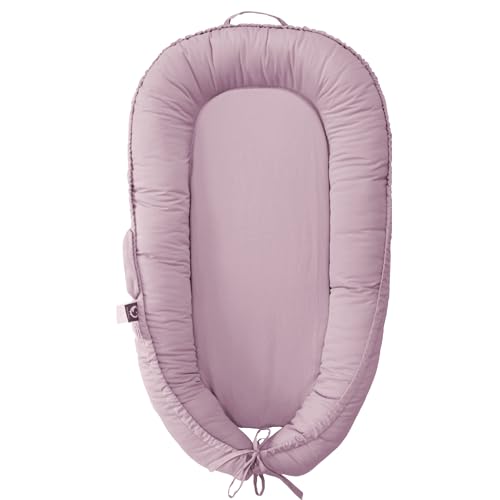 CooCooBaby Infant Lounger, Baby Nest Cover for Baby Girls & Boys, Newborn Essentials for Baby 0-12 Months, 100% Cotton Breathable, Co Sleeper Portable Travel Bed (LavenderBlush, Cotton)