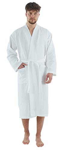 BAGNO MILANO Mens Waffle Robe – Lightweight Cotton Blend Waffle Bathrobe Men for Spa, Made in Turkey (Medium, White)
