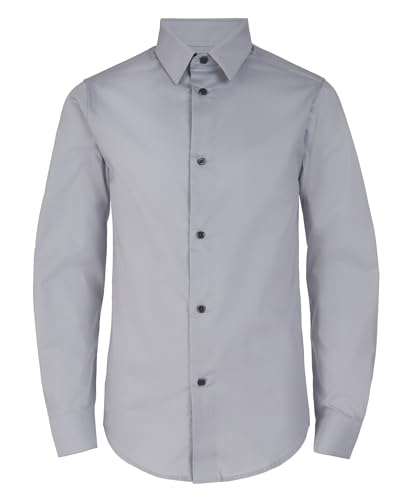 Calvin Klein Boys' Long Sleeve Slim Fit Dress Shirt, Button-down Style With Buttoned Cuffs & Shirttail Hem, Silver Metal, 16