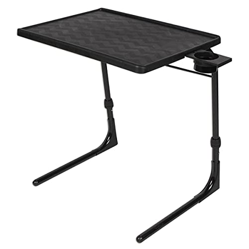 Table-Mate II Plus TV Tray Table - Folding Couch Trays for Eating, Portable Bed Dinner Adjustable TV Table with 3 Angles, Cup Holder, Black