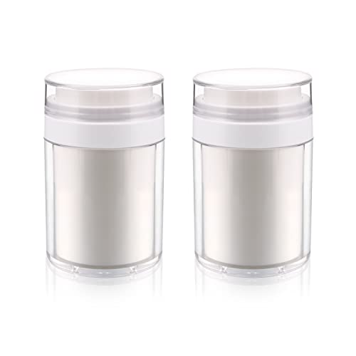 USRommaner 2 Pack 3.34 oz Airless Pump Jar,Empty Acrylic Vacuum Jar with Press Pump,Portable Travel Face Cream Lotion Container Pot for Makeup,Essence,Moisturizer,Eye Cream,Gel-Big,White