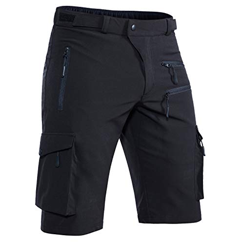 Hiauspor Men's Mountain Bike Shorts Stretch MTB Shorts Quick Dry with Zipper Pocket (Black, Medium)