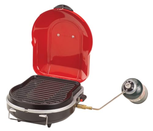 Coleman Fold N Go Propane Grill, Portable & Lightweight Grill with Push-Button Starter, Adjustable Burner, Built-In Handle, & 6,000 BTUs of Power for Camping, Tailgating, Grilling