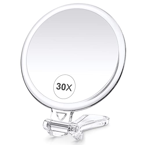 B Beauty Planet 30X Magnifying Mirror, Magnifying Mirror with Handle, Hand Mirror with Double Side 30X/1X Magnification, Travel Mirror for Eyes Makeup