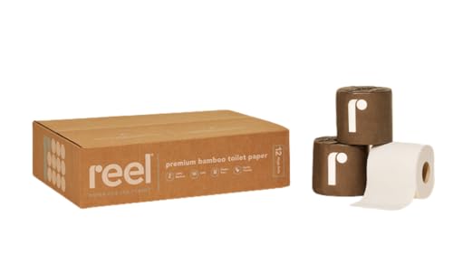 Reel Premium Toilet Paper - 12 Rolls of Toilet Paper - 3-Ply Made from Tree-Free - Zero Plastic Packaging, Septic Safe