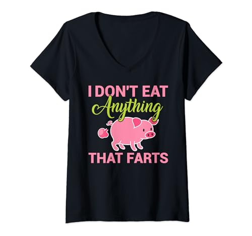 I Dont Eat Anything That Farts Cute Pig Vegetarian Vegan V-Neck T-Shirt