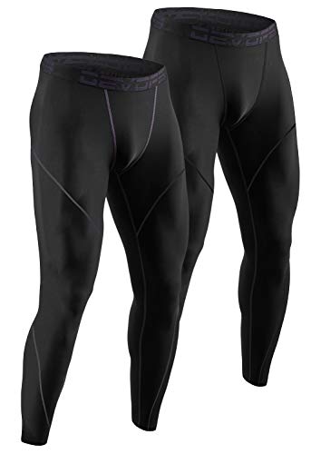 DEVOPS Men's Thermal Compression Pants, Athletic Leggings Base Layer Bottoms (2 Pack) (Medium, Black/Black)