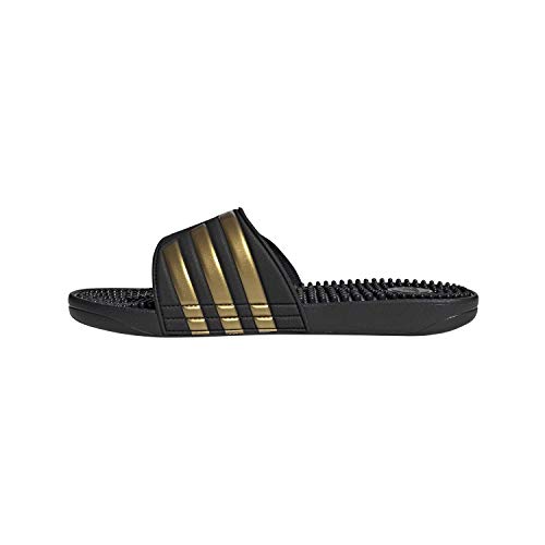 adidas Men's Adissage Slides Sandal, Black/Gold Metallic/Black, 12