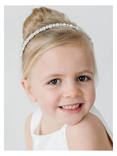 SWEETV Flower Girl Headpiece Silver Girls Headband for Wedding Crystal Floral Princess Hairband Baby Girl Hair Accessory for Birthday, First Communion