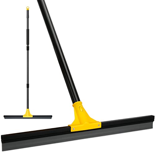 Floor Squeegee for Concrete and Tile Cleaning, 24'' Squeegee Broom for Floor, Large Heavy Duty Rubber Scraper with 60'' Long Handle for Garage, Deck, Bathroom, Shower Glass, Window