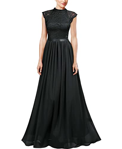 Miusol Women's Formal Sleeveless Floral Lace Bridesmaid Party Maxi Dress (Large, Black)