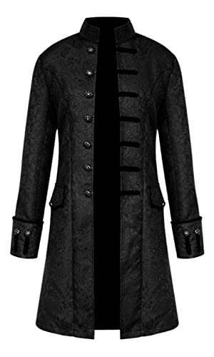Borje Men's Steampunk Jacket Vintage Jacquard Tailcoat Gothic Long Frock Coat Victorian Uniform Halloween Costume Black