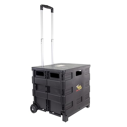 dbest products Quik Cart Sport Collapsible Rolling Crate on Wheels for Teachers Tote Basket 80 lbs Capacity, Made from Heavy Duty Plastic Used as a Seat, Black