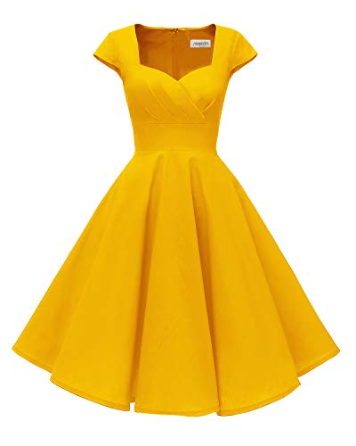 Hanpceirs Women's Cap Sleeve 1950s Retro Vintage Cocktail Swing Dresses with Pocket Gold 2X