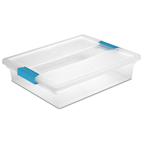 Sterilite Large Clip Box, Stackable Small Storage Bin with Latching Lid, Plastic Container to Organize Paper, Office, Clear Base and Lid, 6-Pack