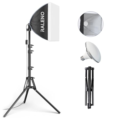RALENO Softbox Lighting Kit, 16'' x 16'' Photography Studio Equipment with 50W / 5500K / 85 CRI LED Bulb, Continuous Lighting System for Video Recording and Photography Shooting