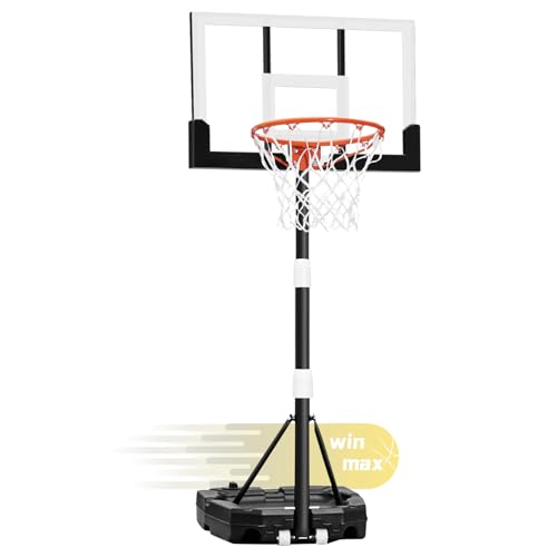 WIN.MAX Kids Basketball Hoop, 3.2 to 7.2FT Adjustable Height, Swimming Pool Basketball Hoop Outdoor 28in Backboard for Kids/Adults Indoor Outdoor (Black)