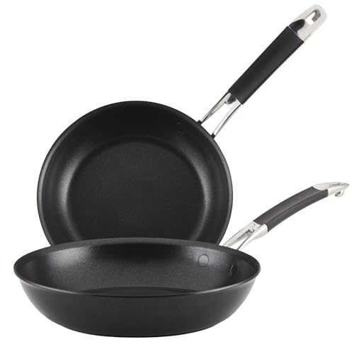 Anolon Smart Stack Hard Anodized Nonstick Frying Pan Set / Skillet Set - 8.5 Inch and 10 Inch, Black