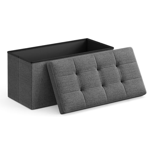 SONGMICS 30 Inches Folding Storage Ottoman Bench, Storage Chest, Foot Rest Stool, Dark Gray ULSF47K