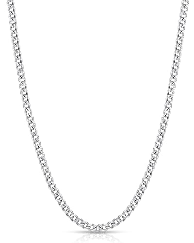 Fiusem 3.5mm Silver Colored Chains, Silver Plated Cuban Link Necklace for Men and Women, Stainless Steel 20 Inch