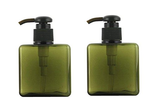 2PCS 250ml/8.4oz Empty Refillable Plastic Square Bottle Cosmetic Packaging Bottle with Spray Pump For Liquid Lotion Soap Hand Washer Cosmetic Makeup Shampoo Dispenser(Green)