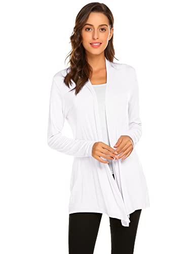 Newchoice Women's Long Open Front Cardigans Casual Long Sleeve Lightweight Cardigan Sweaters All Seasons (White, XL)