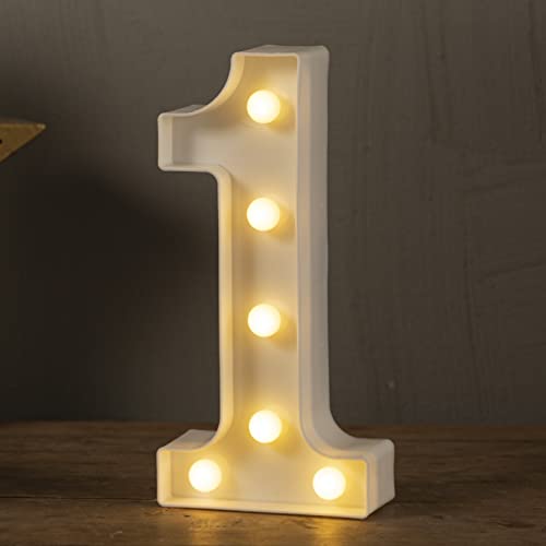 HXWEIYE Marquee Light Up Numbers-1, Led Large Numbers Letters Sign 26 Alphabet and 10 Number for Party Décor, Light Up Letters Battery Powered Warm White Christmas Decoration Numbers Light